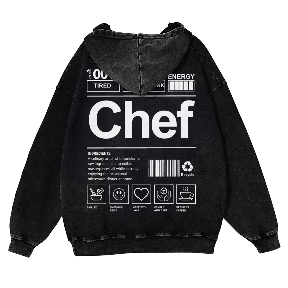 Chef Are 100%Tired 60%Love 40%Drunk Casual Washed Hoodie