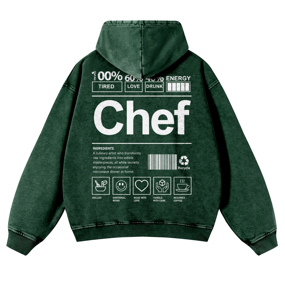 Chef Are 100%Tired 60%Love 40%Drunk Casual Washed Hoodie
