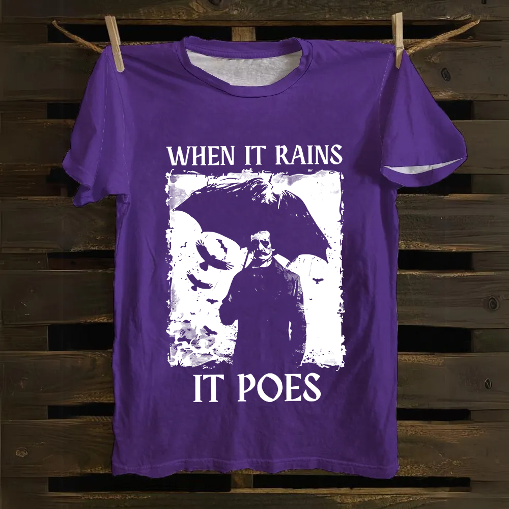 Unisex Vintage Edgar Allan Poe Musicians When It Rains It Pours Cotton T-Shirt