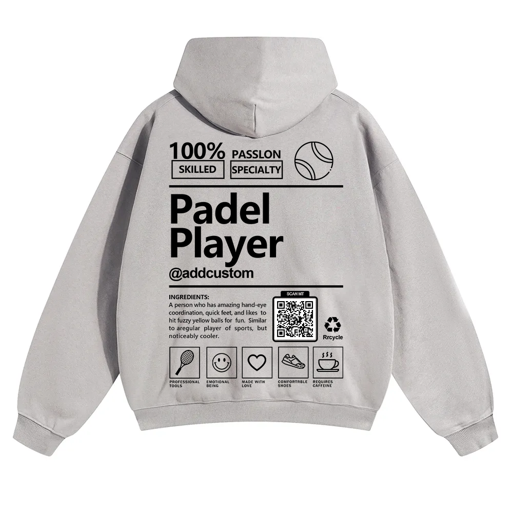 Padel player Addcustom QR Code Solid Color Hoodie wearishow