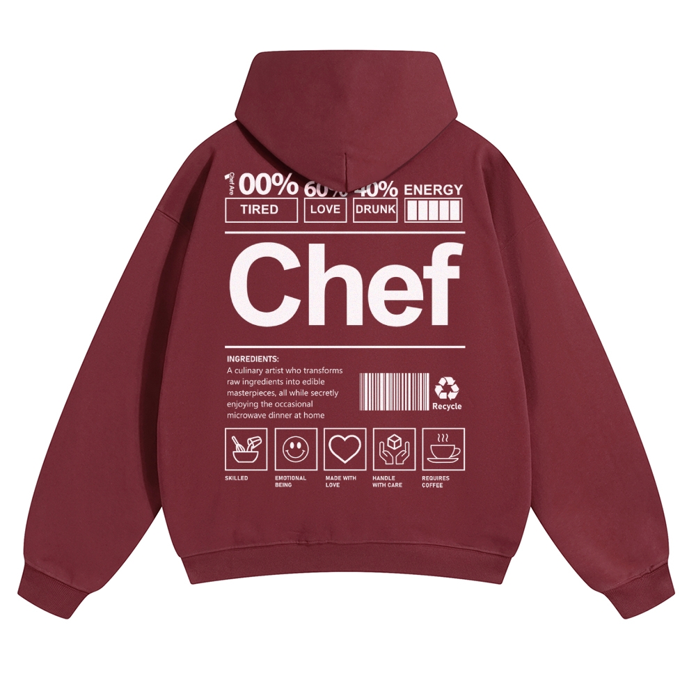Chef Are 100%Tired 60%Love 40%Drunk Solid Color Hoodie