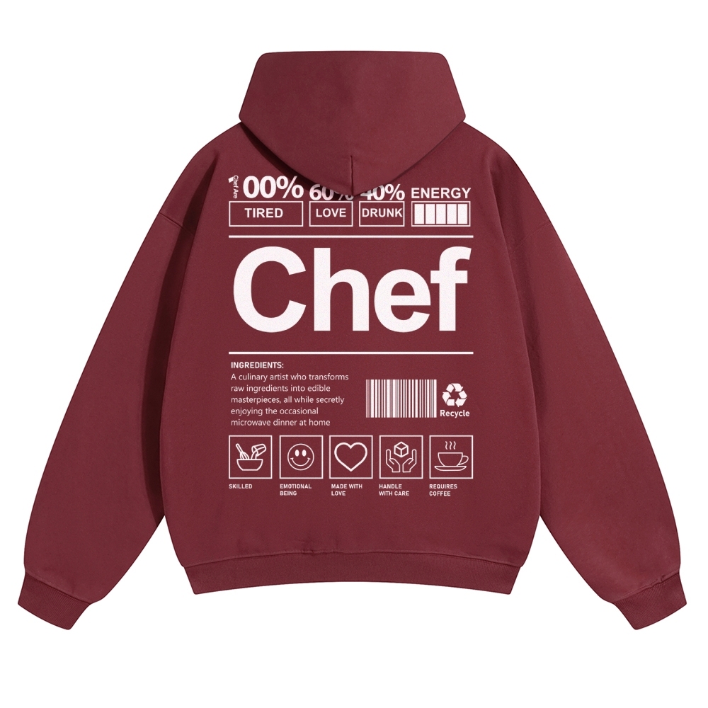 Chef Are 100%Tired 60%Love 40%Drunk Solid Color Hoodie
