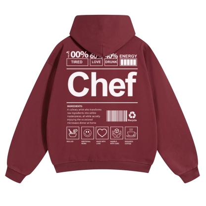Chef Are 100%Tired 60%Love 40%Drunk Solid Color Hoodie