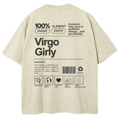 Virgo Girly Unisex Fit Washed Oversized T-Shirt