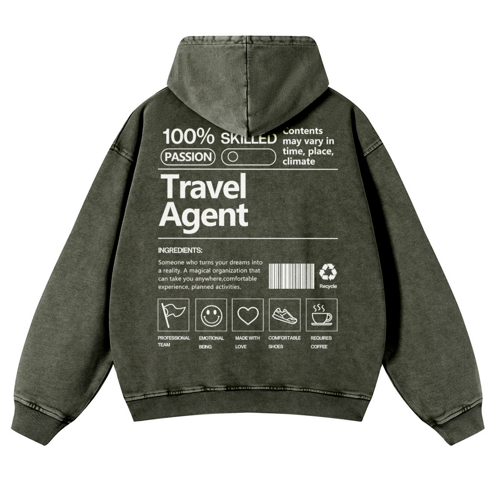 Travel Agent Casual Washed Hoodie
