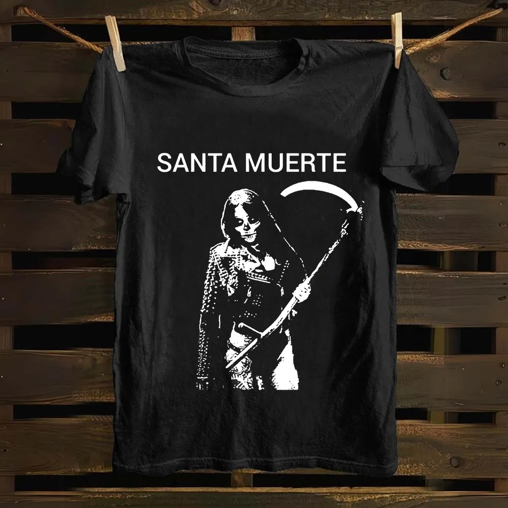 Unisex Vintage Santa Muerte Art Illustration Cotton T-Shirt