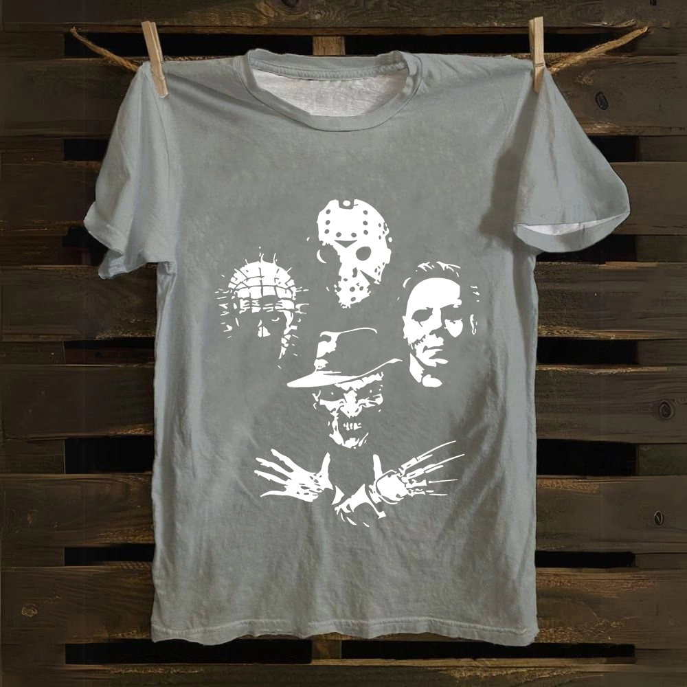 Horror Film Halloween Freddie Jason Hellraiser Grunge Rock Retro Black cotton T-Shirt