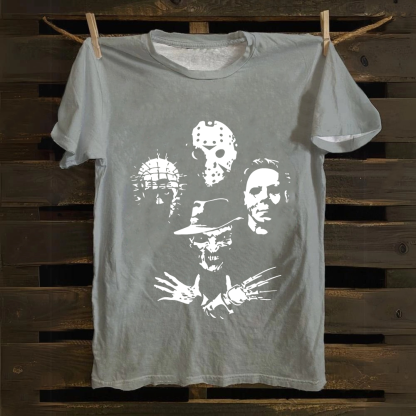 Horror Film Halloween Freddie Jason Hellraiser Grunge Rock Retro Black cotton T-Shirt