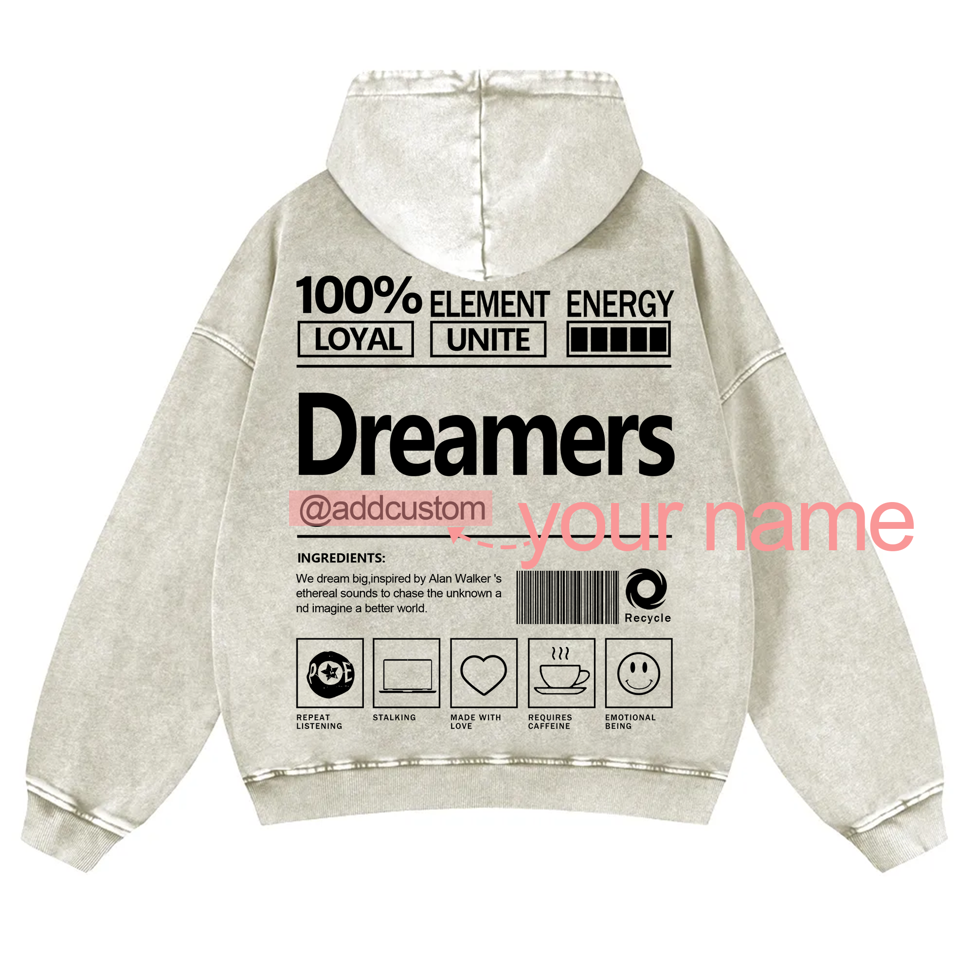 Dreamers Addcustom Unisex Fit Vintage Washed Hoodie