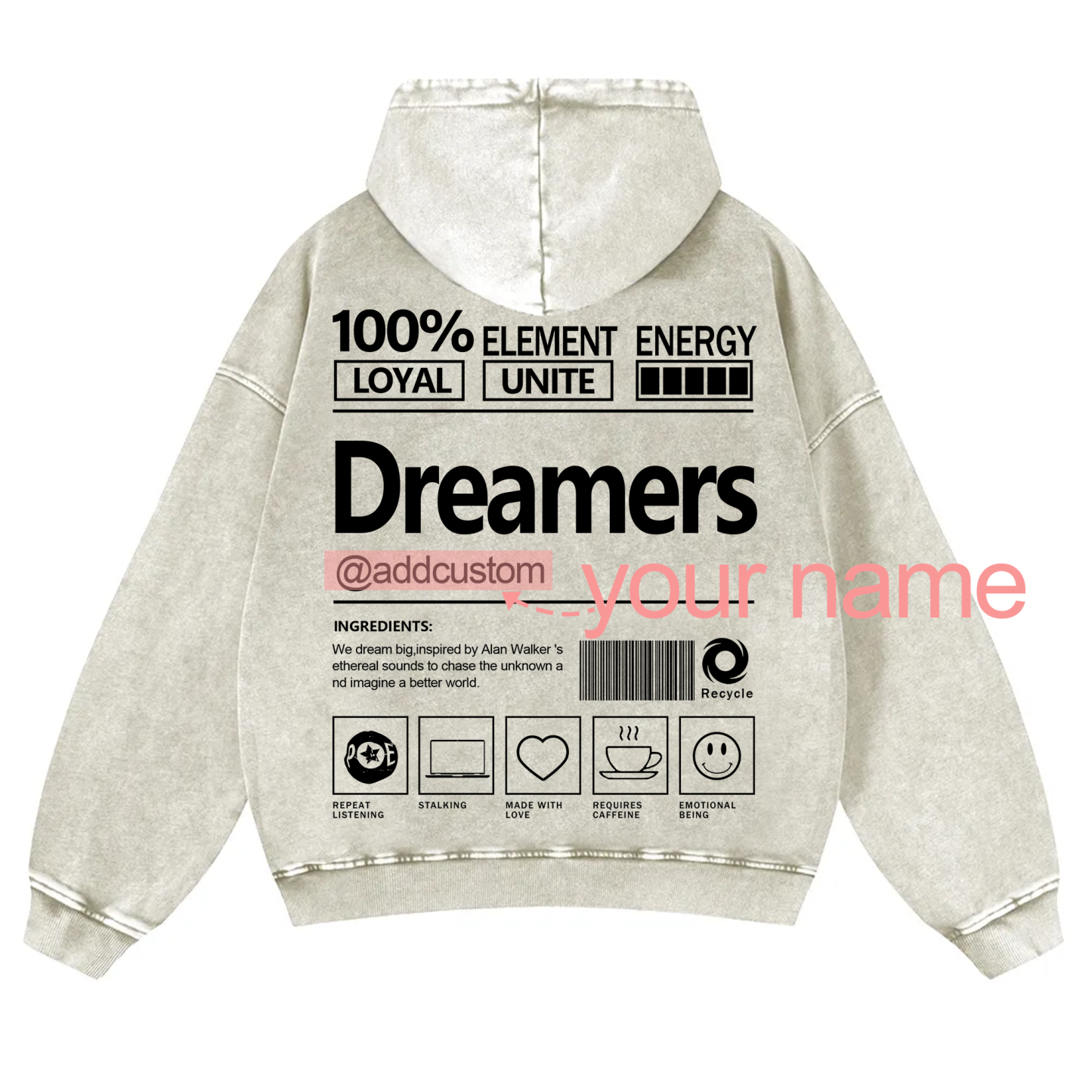 Dreamers Addcustom Unisex Fit Vintage Washed Hoodie