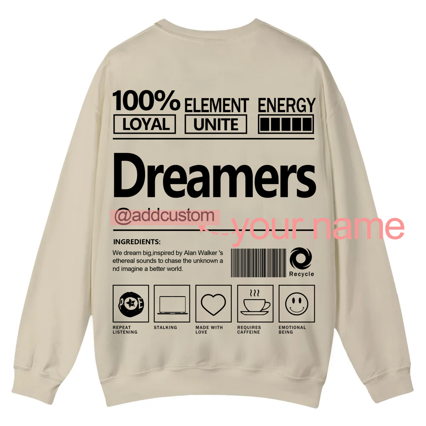 Dreamers Addcustom Unisex Fit Casual Crewneck Sweatshirt