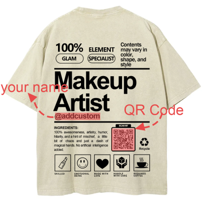 Wearishow Makeup Artist Addcustom QR Code Unisex Fit Washed T-Shirt