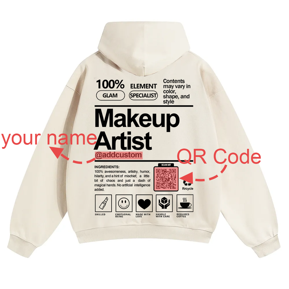 Wearishow Makeup Artist Addcustom QR Code Solid Color Hoodie