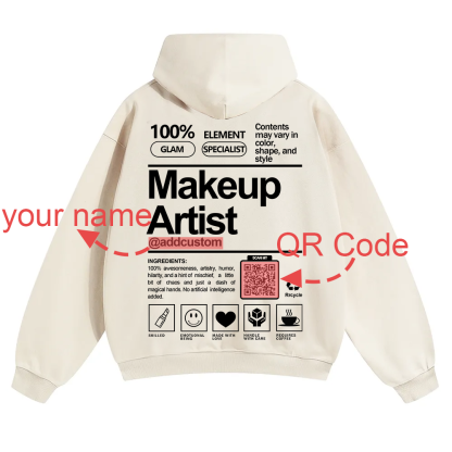 Wearishow Makeup Artist Addcustom QR Code Solid Color Hoodie