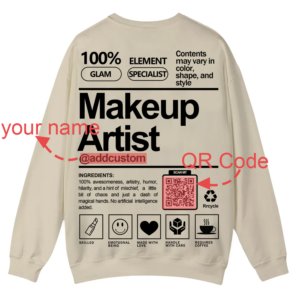 Wearishow Makeup Artist Addcustom QR Code Casual Crewneck Sweatshirt
