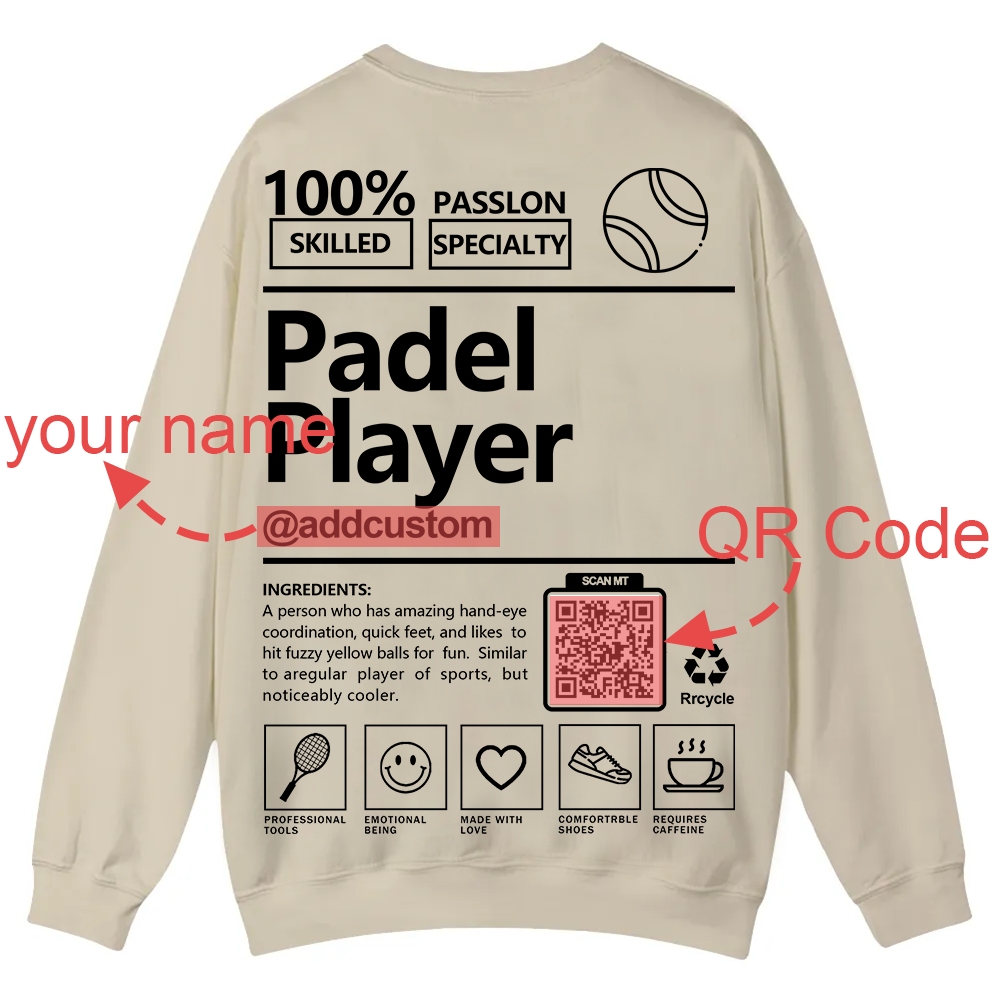 Padel player Addcustom QR Code Casual Crewneck Sweatshirt wearishow
