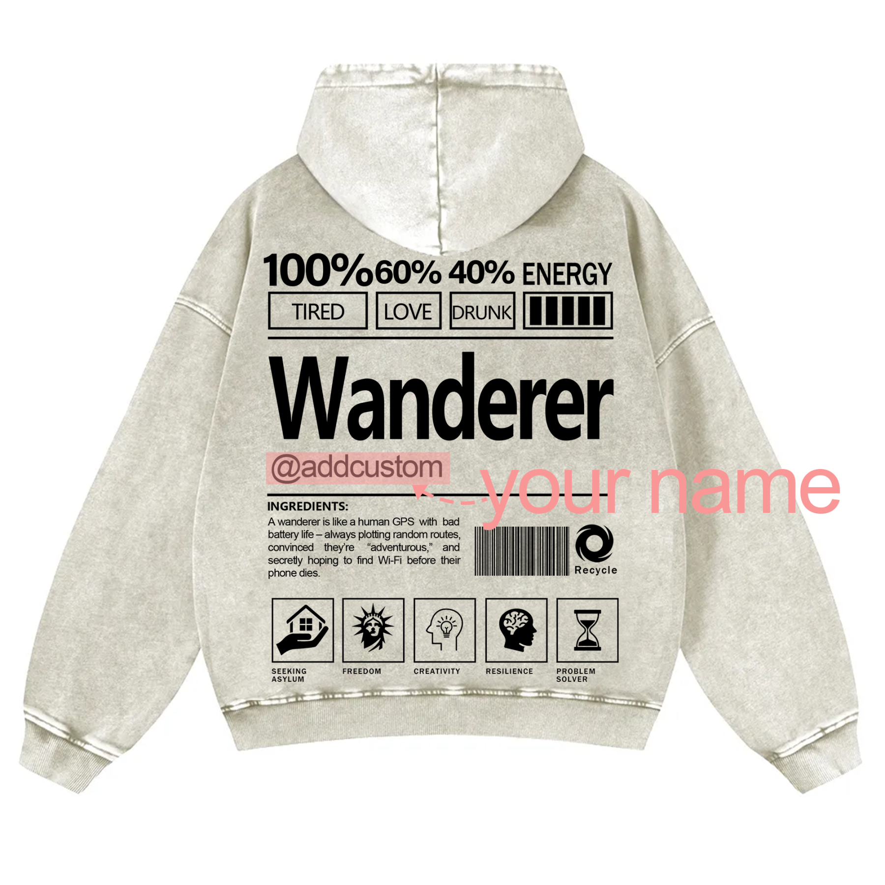 Wanderer Addcustom Unisex Fit Vintage Washed Hoodie