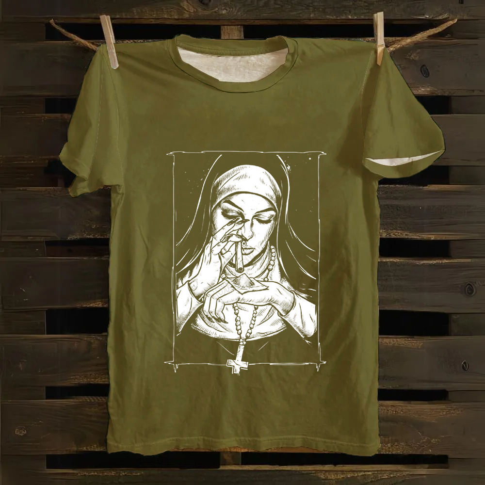Unisex Vintage  Evil Nun art Cotton T-Shirt