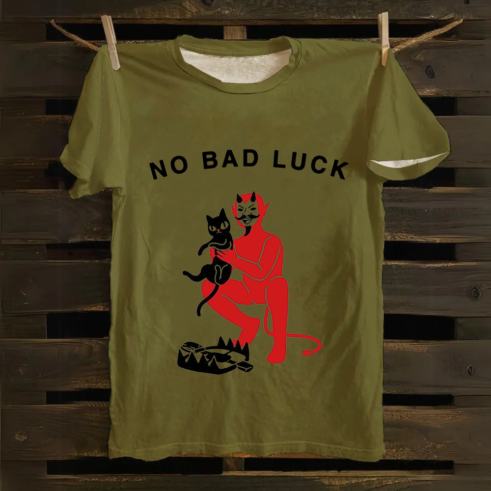 Unisex Cat No Bad Luck Print cotton T-Shirt