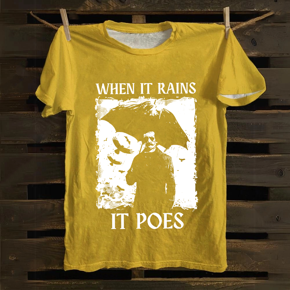 Unisex Vintage Edgar Allan Poe Musicians When It Rains It Pours Cotton T-Shirt