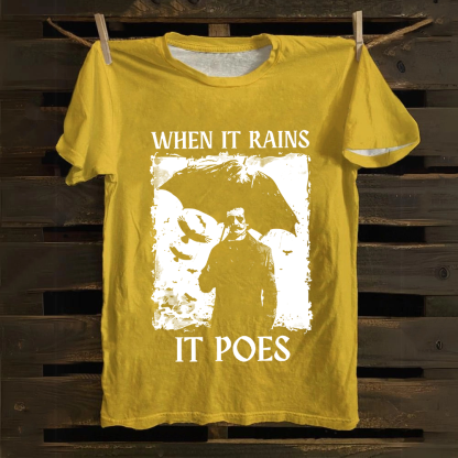 Unisex Vintage Edgar Allan Poe Musicians When It Rains It Pours Cotton T-Shirt