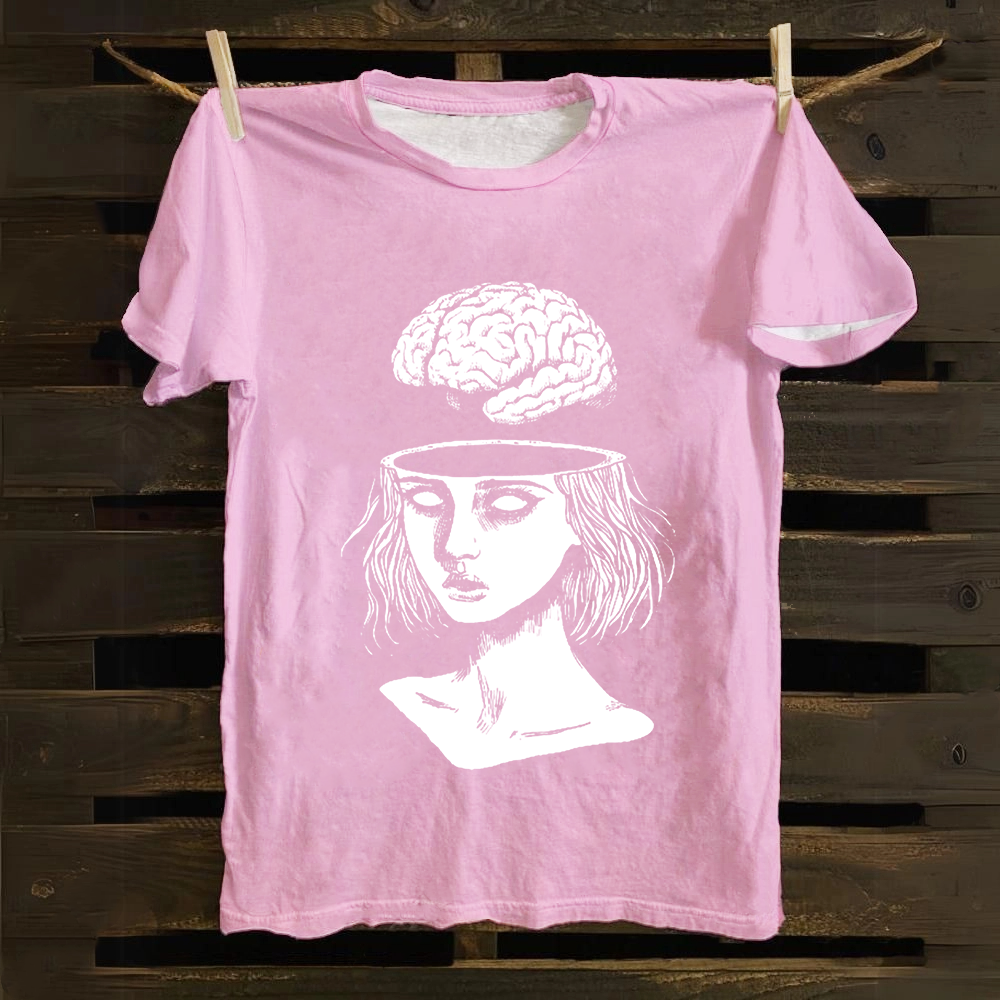 Unisex Vintage  Brain Escape Horror Art  Cotton T-Shirt