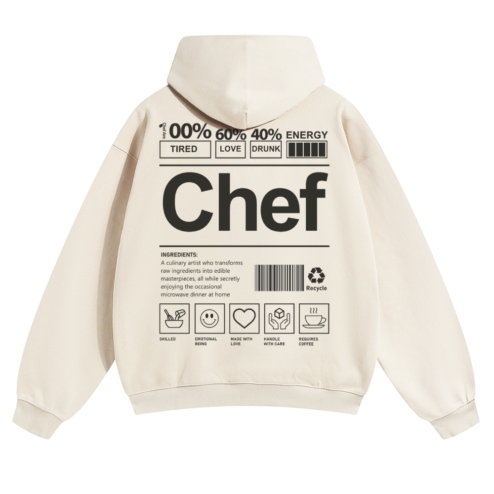Chef Are 100%Tired 60%Love 40%Drunk Solid Color Hoodie