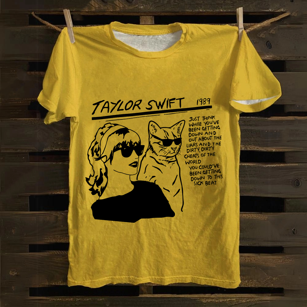 Unisex Casual Taylor Swift Singer Cat Printed cotton T-Shirt