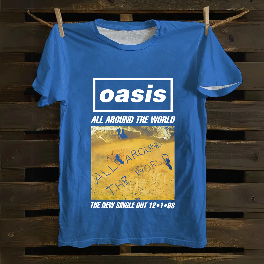 Unisex Vintage Oasis Band All Around the World  Cotton T-Shirt