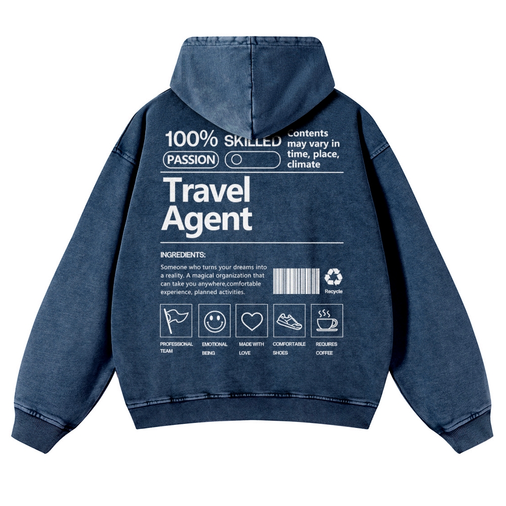 Travel Agent Casual Washed Hoodie