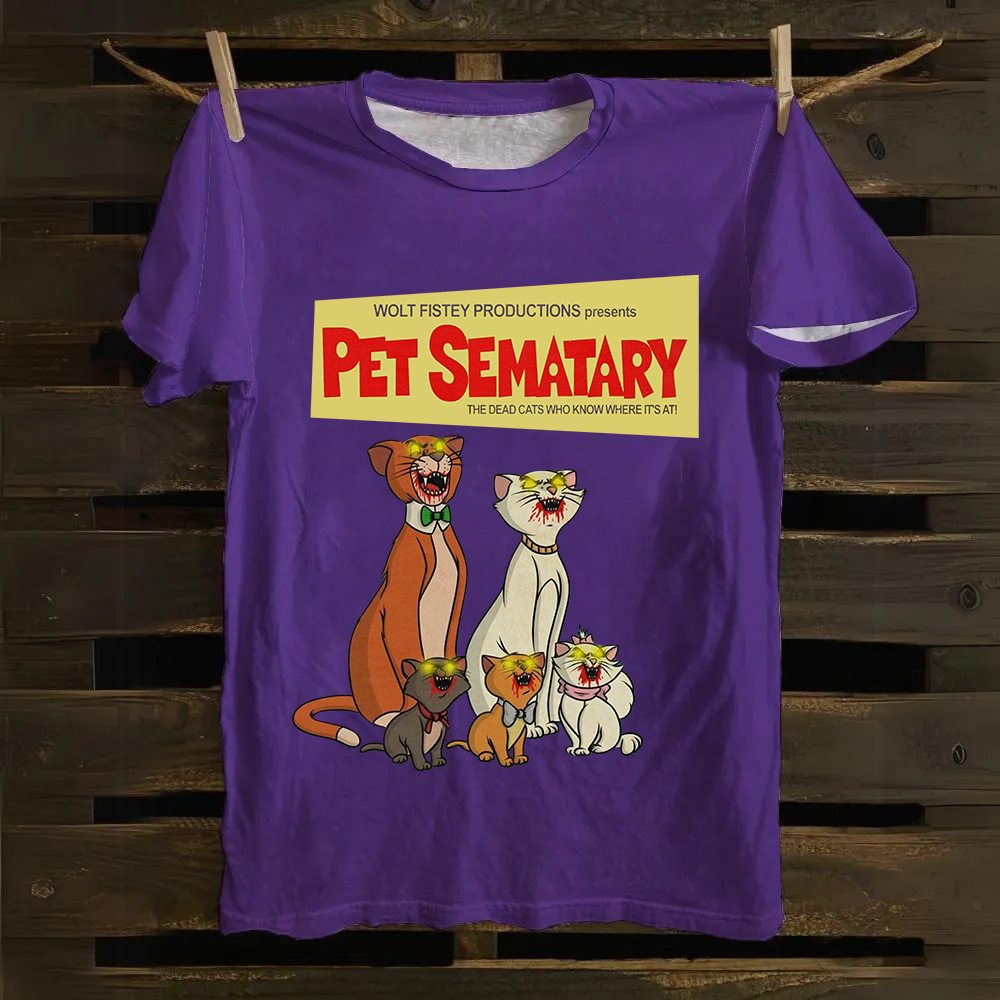 Unisex Vintage Halloween Zombie Cat Pet Sematary Art Print Cotton T-Shirt