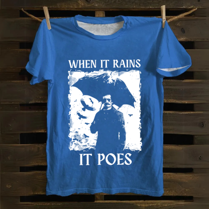 Unisex Vintage Edgar Allan Poe Musicians When It Rains It Pours Cotton T-Shirt