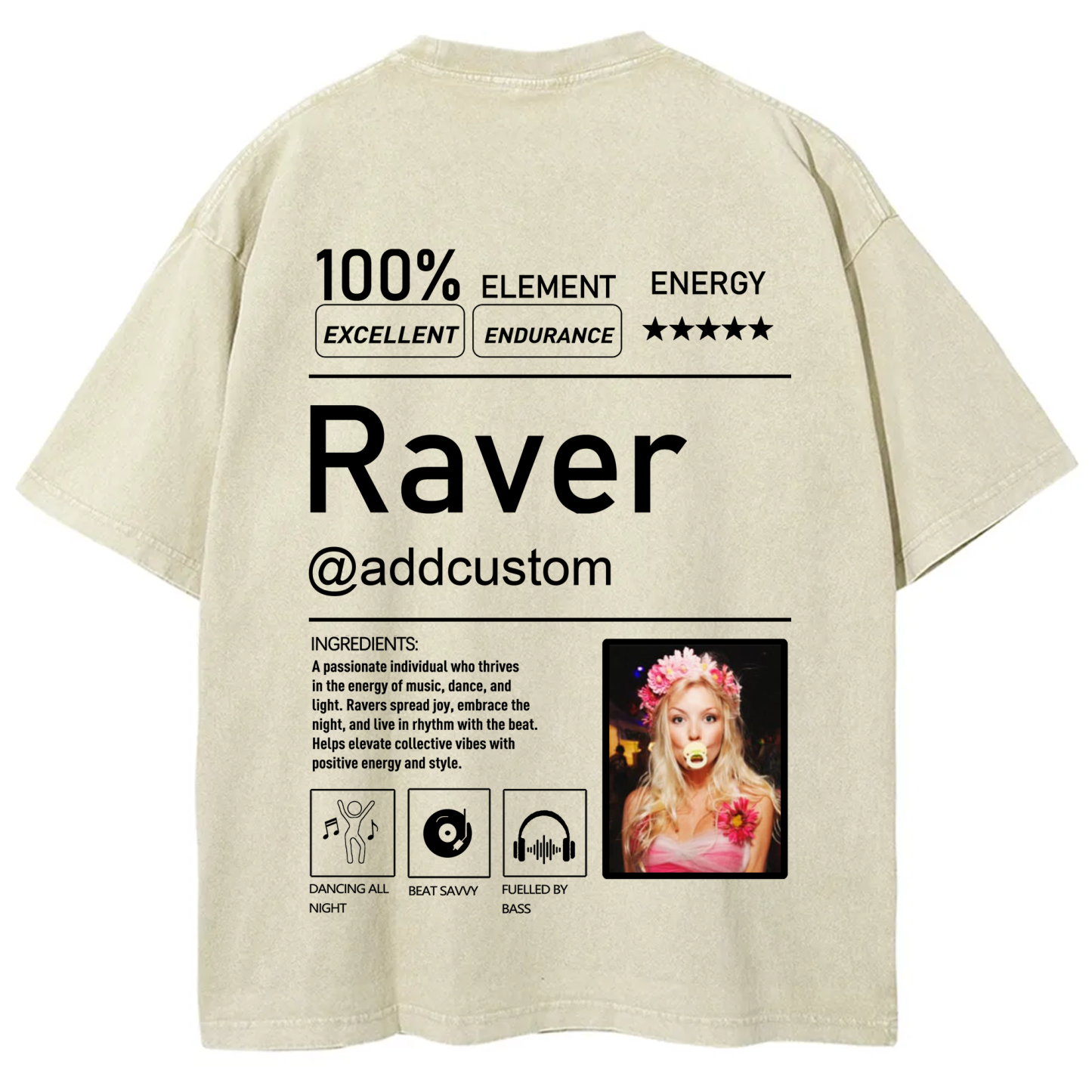 Addcustom  Photo Raver Unisex Fit Washed T-Shirt wearishow
