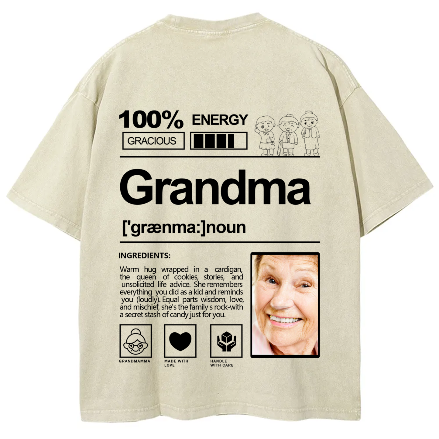 Addcustom Photo Grandma Washed T-Shirt