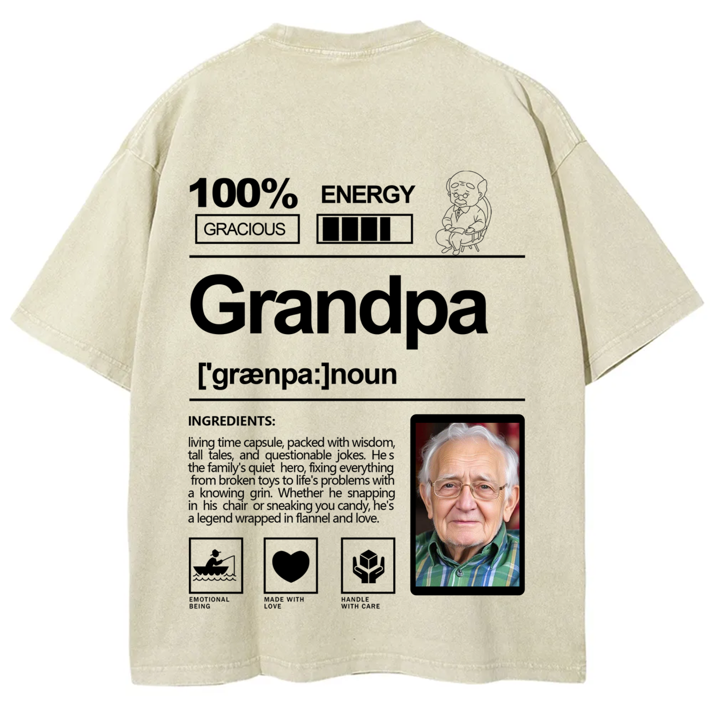 Addcustom Photo Grandpa Washed T-Shirt