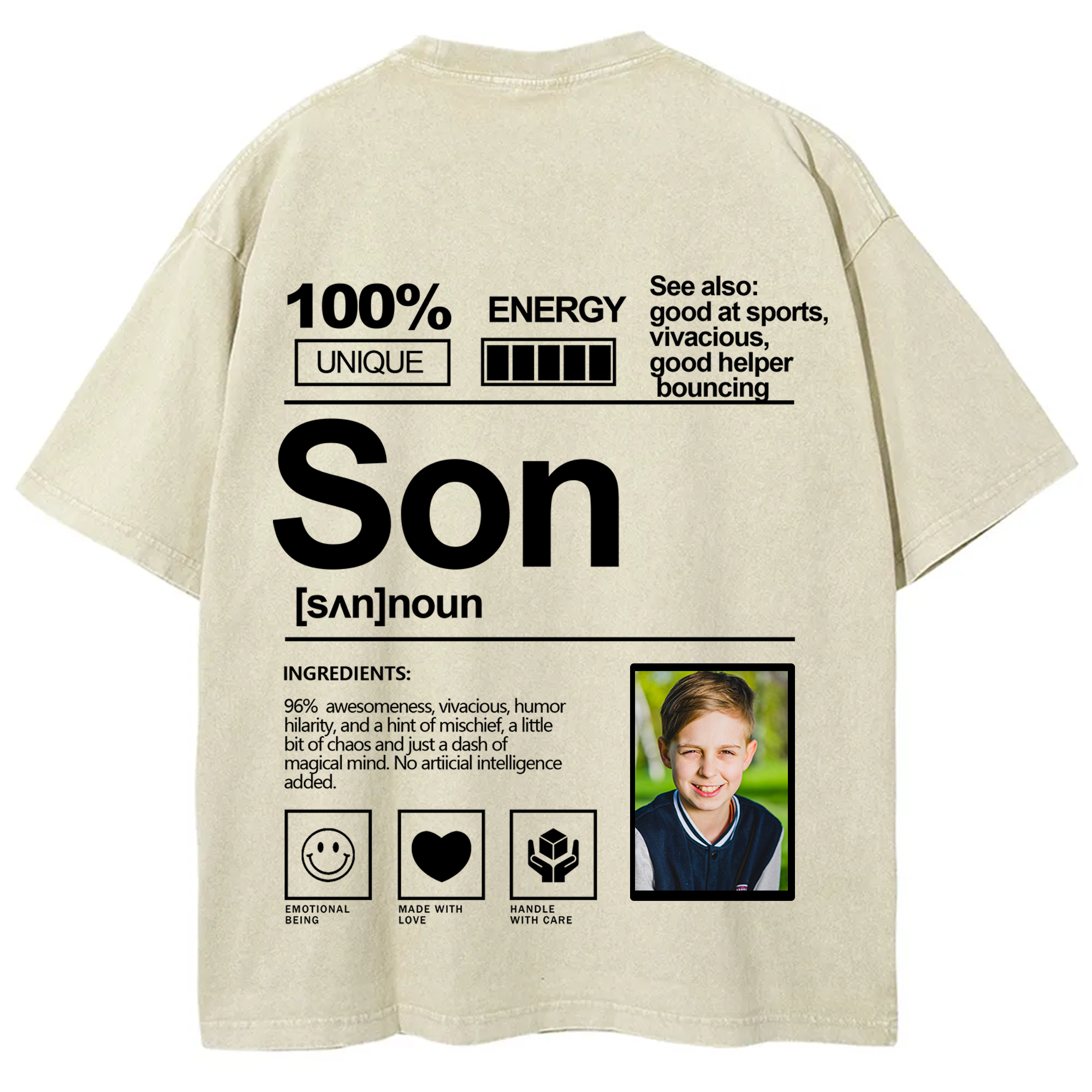 Addcustom Photo Son Washed T-Shirt