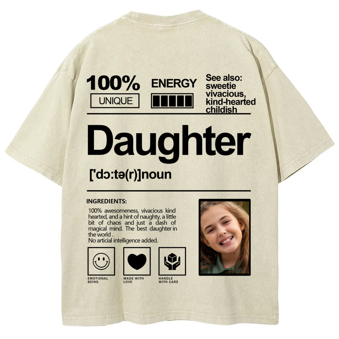 Addcustom Photo Daughter Washed T-Shirt