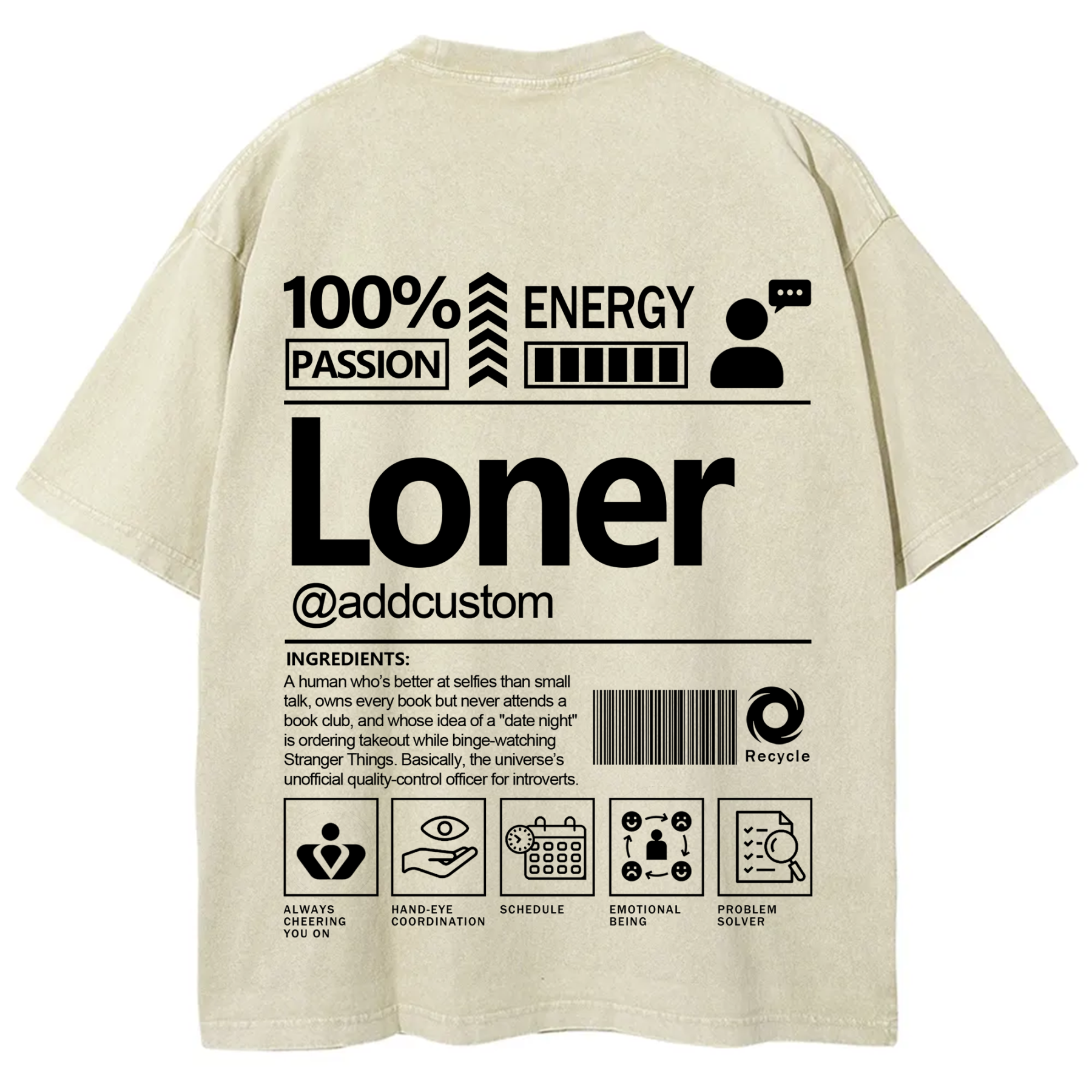 Loner  Addcustom Unisex Fit Washed T-Shirt