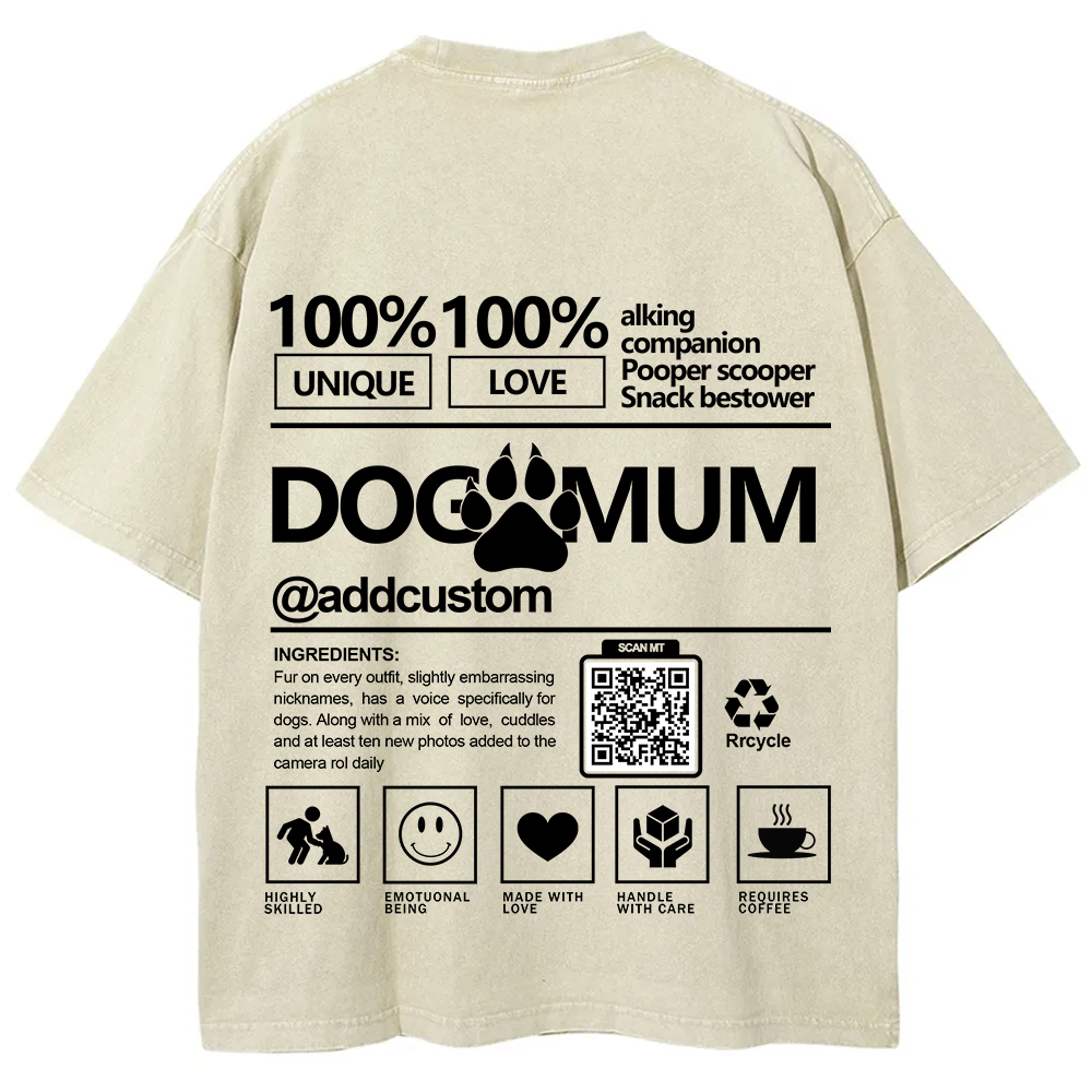 Dog Mum  Addcustom QR Code Name Unisex Fit Washed T-Shirt