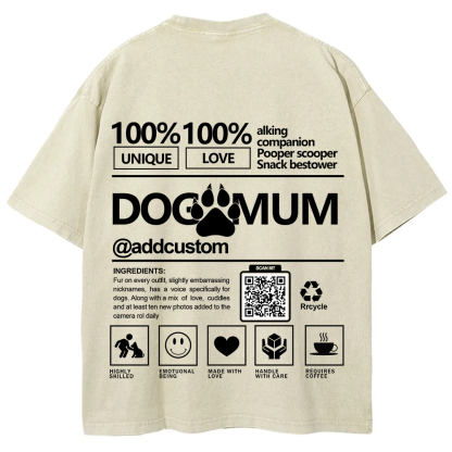 Dog Mum  Addcustom QR Code Name Unisex Fit Washed T-Shirt