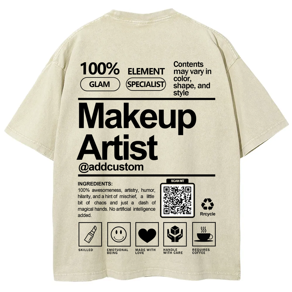 Wearishow Makeup Artist Addcustom QR Code Unisex Fit Washed T-Shirt