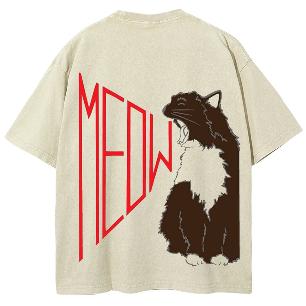 Meow Cat Print Casual  T-Shirt