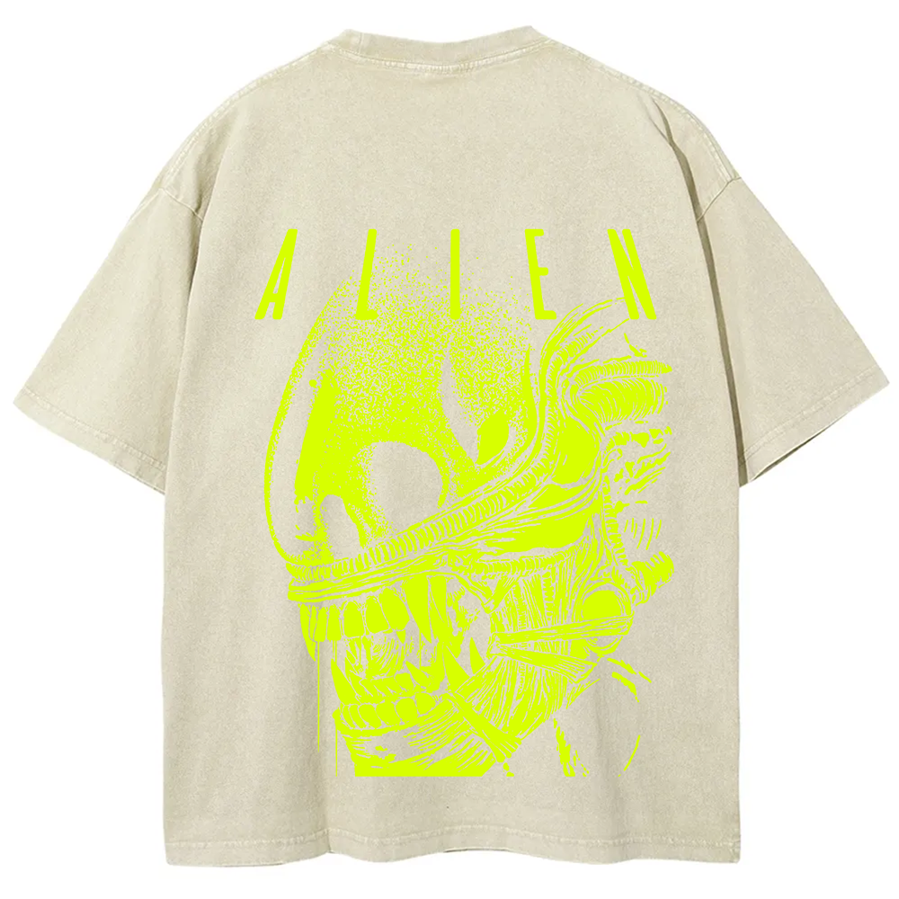 Unisex Vintage Washed Alien Movie Poster Prin T-Shirt