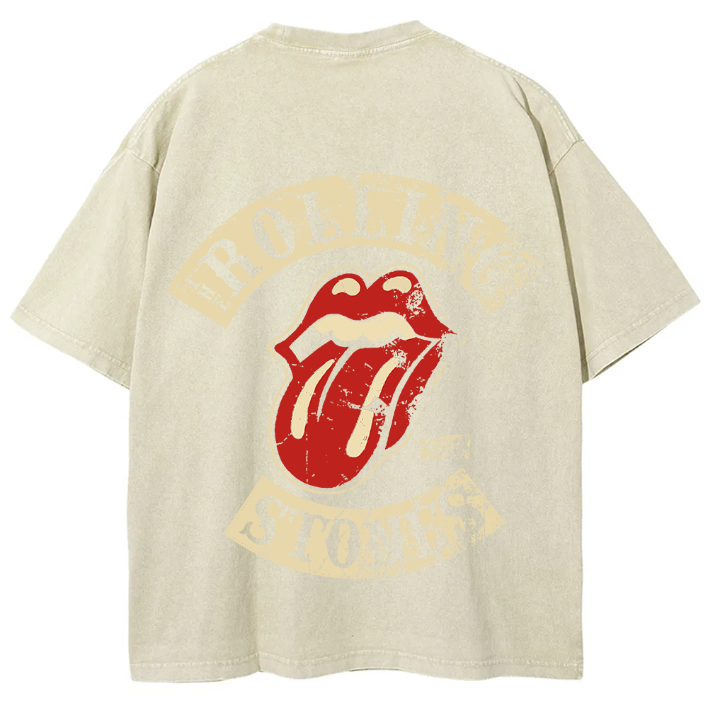 Unisex Vintage Washed Rolling Stones Rock Band T-Shirt