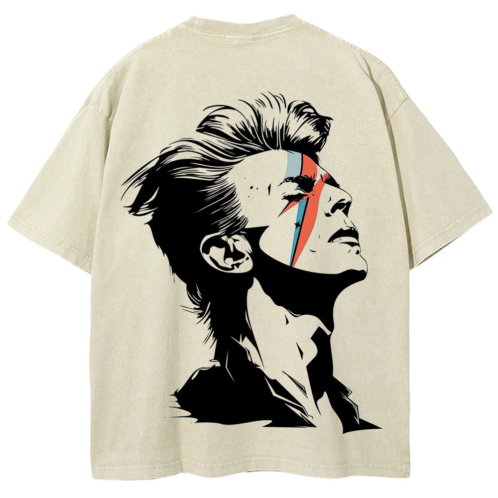Unisex Vintage Washed David Bowie Aladdin Sane Singer T-Shirt