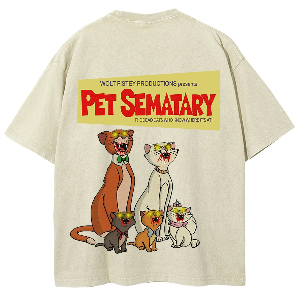 Unisex Vintage Halloween Zombie Cat Pet Sematary Art Print T-shirt
