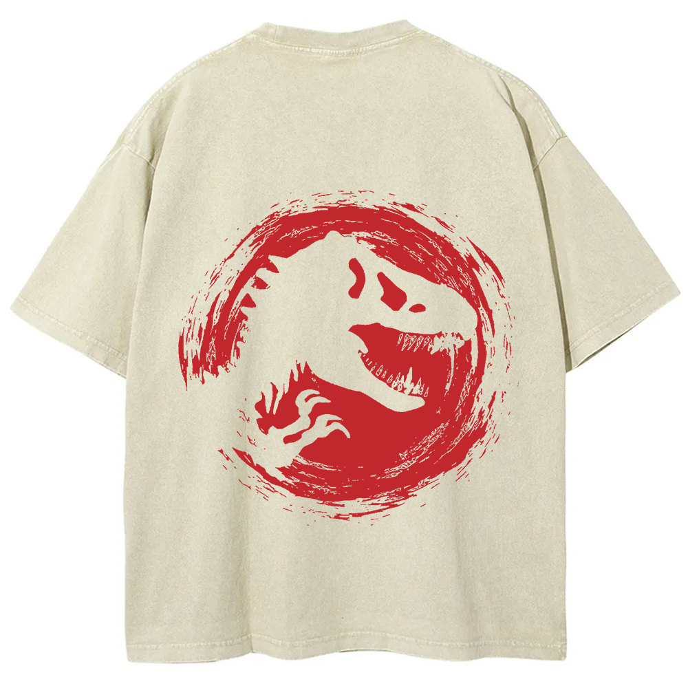 Unisex Vintage Washed Jurassic World Red Logo T-shirt