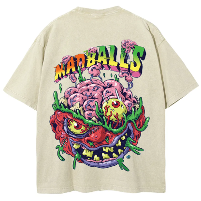 Unisex Blue Madballs Zombie Weird Print Casual  T-shirt