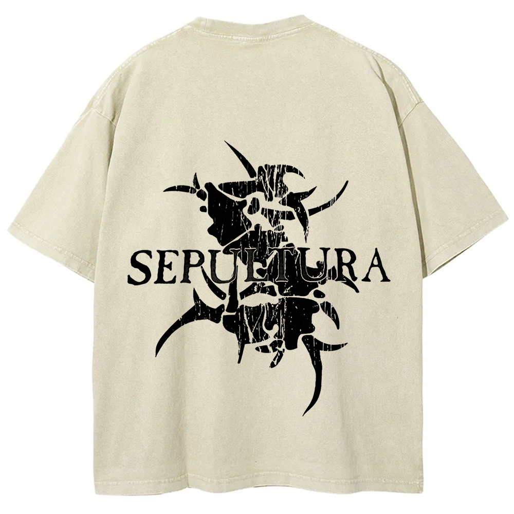 Unisex Vintage Washed Sepultura Heavy Metal Band T-shirt