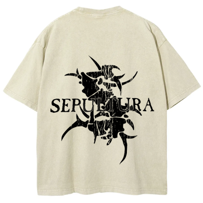 Unisex Vintage Washed Sepultura Heavy Metal Band T-shirt